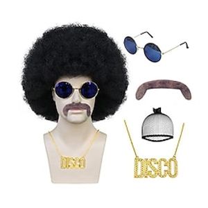 5Pcs Afro Wig 70s Wigs for Men Afro Wigs 70's Curly Hair Wig Disco Wigs for Men 70s Disco Wigs Short Black Curly Wig Rocker Costume Halloween Wigs Men Cosplay miniinthebox