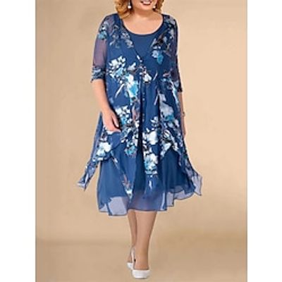 Women's Plus Size Two Piece Dress Set Party Dress Lace Dress Party Wedding Guest Fashion Elegant Lace Print Midi Dress Crew Neck Long Sleeve Floral Regular Fit Navy Blue Fall Winter L XL XXL 3XL 4XL Lightinthebox Women's Plus Size Two Piece Dress Set Party Dress Lace Dress Party Wedding Guest Fashion Elegant Lace Print Midi Dress Crew Neck Long Sleeve Floral Regular Fit Navy Blue Fall Winter L XL XXL 3XL 4XL Lightinthebox