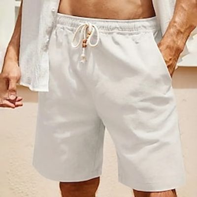 Men's Board Shorts Casual Shorts Drawstring Elastic Waist Plain Breathable Soft Casual Weekend 100% Cotton Fashion Streetwear White Blue Micro-elastic Lightinthebox