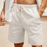 Men's Board Shorts Casual Shorts Drawstring Elastic Waist Plain Breathable Soft Casual Weekend 100% Cotton Fashion Streetwear White Blue Micro-elastic Lightinthebox - thumbnail