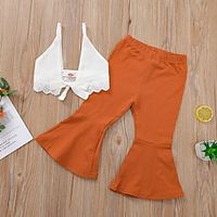 Kids Girls' Clothing Set Sleeveless Orange Solid Colored Bow Casual Active Regular 2-6 Years miniinthebox - thumbnail