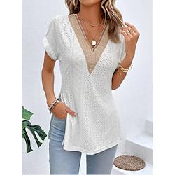 Shirt Blouse Women's Black White Pink Plain Lace Split Street Daily Fashion V Neck Regular Fit S Lightinthebox