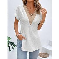 Shirt Blouse Women's Black White Pink Plain Lace Split Street Daily Fashion V Neck Regular Fit S Lightinthebox