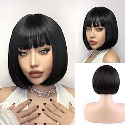 Short Bob Wig Straight None Lace Front Wig Human Hair Wigs for Black Women Pre Plucked Machine made Wig Brazilian Lace Wigs Lightinthebox
