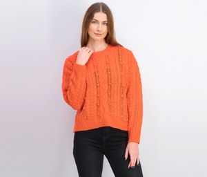 Womens Cena Pom Pom Textured Pullover  Orange Red