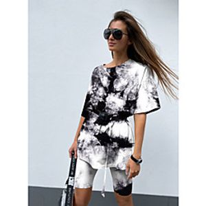 2021 spring and summer european and american women's clothing amazon women's tie-dye gradient pajamas short-sleeved home service suit Lightinthebox
