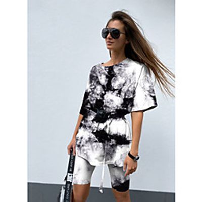 2021 spring and summer european and american women's clothing amazon women's tie-dye gradient pajamas short-sleeved home service suit Lightinthebox