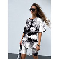 2021 spring and summer european and american women's clothing amazon women's tie-dye gradient pajamas short-sleeved home service suit Lightinthebox - thumbnail