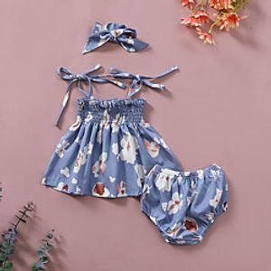 Baby Girls' Basic Floral Sleeveless Regular Clothing Set Blue miniinthebox