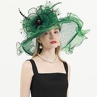 Hats Organza Kentucky Derby Church Wedding Sun Protection With Feathers  Fur Floral Headpiece Headwear Lightinthebox - thumbnail