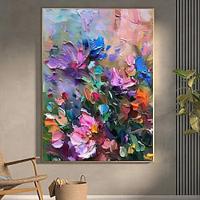 Handmade Oil Painting Canvas Wall Art Decoration Abstract Flowers for Home Decor Rolled Frameless Unstretched Painting Lightinthebox - thumbnail