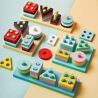 Montessori Toys Children'S Educational Wooden Four Sets Of Columns Montessori Early Education Geometry Shape Color Cognition Building Blocks Pairing Toys Lightinthebox - thumbnail