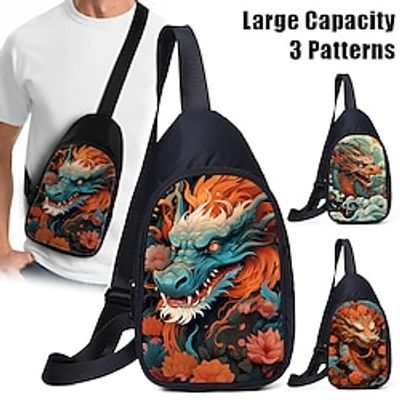 Men's Crossbody Bag Shoulder Bag Chest Bag Polyester Outdoor Daily Holiday Zipper Print Large Capacity Lightweight Multi Carry Dragon Red Blue Green Lightinthebox