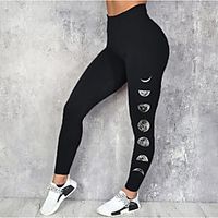 Women's Sporty Fashion Comfort Skinny Leisure Sports Weekend Leggings Pants Universe Galaxy Ankle-Length Sporty Elastic Waist Print Black Lightinthebox - thumbnail