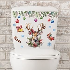 1pc Christmas Toilet Stickers, Bathroom Decorations Christmas Socks Pine Tree Ribbon Wall Decals, Peel And Stick Removable Waterproof PVC Murals Home Decor Art, Christmas Decor Lightinthebox