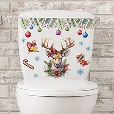 1pc Christmas Toilet Stickers, Bathroom Decorations Christmas Socks Pine Tree Ribbon Wall Decals, Peel And Stick Removable Waterproof PVC Murals Home Decor Art, Christmas Decor Lightinthebox