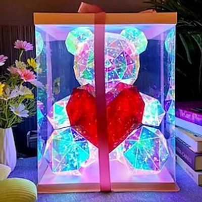 Teddy Day Gorgeous Shining LED Teddy Bear Holding a Pink Heart, Forever Gifts for Her Valentine's Day Anniversary and Birthday 10 inch Mood Lighting Galaxy Lamp - wClear Gift Box Lightinthebox