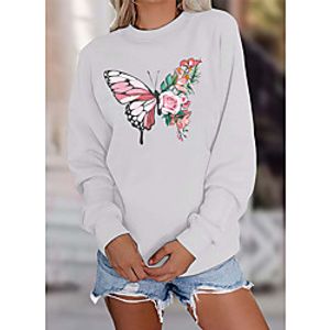 Women's Sweatshirt Pullover Floral Butterfly Print Daily Sports 3D Print Active Streetwear Hoodies Sweatshirts  Blushing Pink White Black Lightinthebox