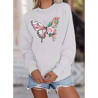 Women's Sweatshirt Pullover Floral Butterfly Print Daily Sports 3D Print Active Streetwear Hoodies Sweatshirts  Blushing Pink White Black Lightinthebox - thumbnail