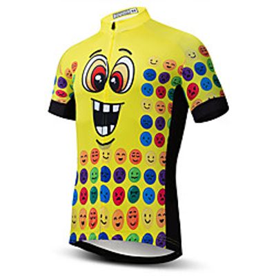 21Grams Men's Short Sleeve Cycling Jersey Summer Spandex Polyester Yellow Cartoon Bike Jersey Top Mountain Bike MTB Road Bike Cycling Quick Dry Moisture Wicking Breathable Sports Clothing Apparel Lightinthebox