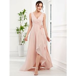 A-Line Wedding Guest Dresses Elegant Dress Party Wear Asymmetrical Sleeveless Spaghetti Strap Chiffon with Ruffles Slit 2023 miniinthebox