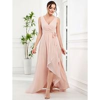 A-Line Wedding Guest Dresses Elegant Dress Party Wear Asymmetrical Sleeveless Spaghetti Strap Chiffon with Ruffles Slit 2023 miniinthebox - thumbnail