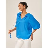 Blue Chiffon Ruched Vacation Top