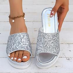 Women's Slippers Outdoor Slippers Daily Hidden Heel Open Toe Casual Faux Leather Loafer Silver Gold Lightinthebox