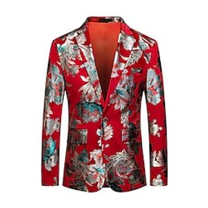 Men's Fashion Blazer Long Standard Fit Floral Single Breasted One-button Red 2022 Lightinthebox