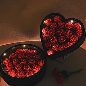 Gift Heart-shaped Cuddle Bucket Immortal Flower Building Block Flower Rose Assembly Gift with led Boudoir Expressing Love Flower Box Valentine's Day Lightinthebox
