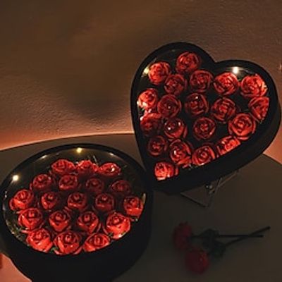 Gift Heart-shaped Cuddle Bucket Immortal Flower Building Block Flower Rose Assembly Gift with led Boudoir Expressing Love Flower Box Valentine's Day Lightinthebox