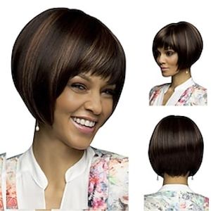 Synthetic Wig Straight With Bangs Machine Made Wig Short Brown Synthetic Hair Women's Soft Classic Easy to Carry Brown  Daily Wear  Party  Evening Lightinthebox