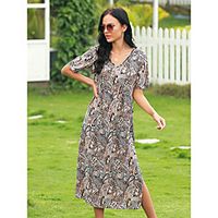 Women's Swing Dress Midi Dress Brown Short Sleeve Print Spring Summer Casual / Daily 2021 M L XL 2XL 3XL miniinthebox - thumbnail
