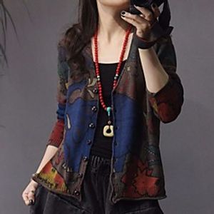 2021 spring new printed knit cardigan women's retro ethnic style loose large size thin long sleeve top miniinthebox