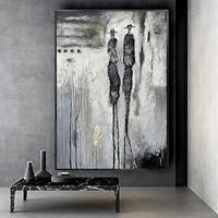 Handmade Oil Painting Canvas Wall Art Decoration Black and White Figure Abstract for Home Decor Rolled Frameless Unstretched Painting Lightinthebox