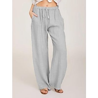 Women's Wide Leg Pants Trousers Linen Cotton Blend Plain Side Pockets Wide Leg Full Length Casual Daily Going out Weekend Black White S M Spring Summer Lightinthebox Women's Wide Leg Pants Trousers Linen Cotton Blend Plain Side Pockets Wide Leg Full Length Casual Daily Going out Weekend Black White S M Spring Summer Lightinthebox