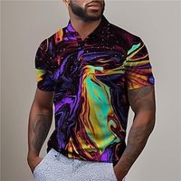 Optical Illusion Men's Subcultural 3D Print Polo Shirt Party Vacation Streetwear Pique Polo Shirt Short Sleeve Turndown Polo Shirts Wine Purple Summer S M L Micro-elastic Lapel Polo Lightinthebox