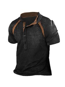 Men's Outdoor Waffle Henley Stand Collar T-Shirt