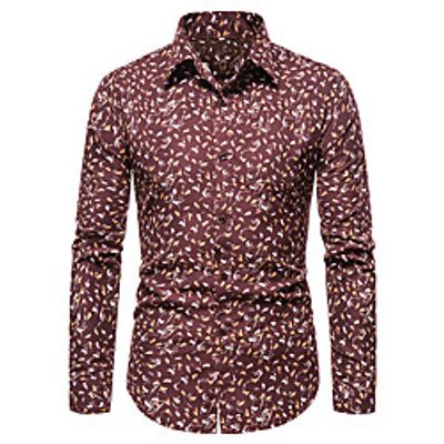 Men's Shirt Other Prints Graphic Long Sleeve Casual Tops Casual White Wine Navy Blue Lightinthebox