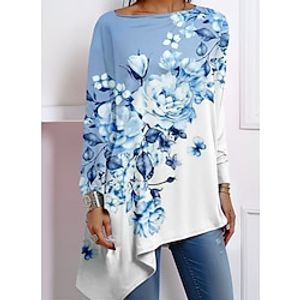 Women's Shirt Blouse Floral Pink Blue Purple Print Asymmetric Hem Long Sleeve Casual Holiday Fashion Off Shoulder Regular Fit Spring   Fall Lightinthebox