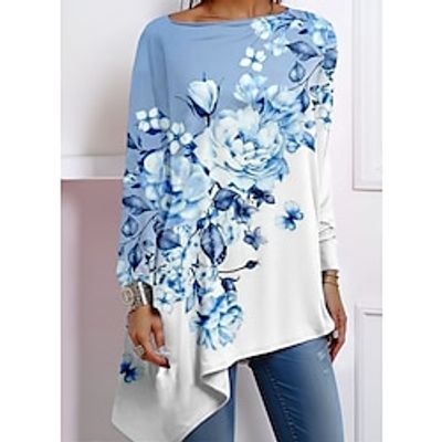 Women's Shirt Blouse Floral Pink Blue Purple Print Asymmetric Hem Long Sleeve Casual Holiday Fashion Off Shoulder Regular Fit Spring Fall Lightinthebox Women's Shirt Blouse Floral Pink Blue Purple Print Asymmetric Hem Long Sleeve Casual Holiday Fashion Off Shoulder Regular Fit Spring Fall Lightinthebox