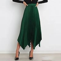 Women's Skirt Swing Long Skirt Maxi Satin Black White Wine Dark Green Skirts Spring  Summer Pleated Asymmetric Hem Elegant Fashion Party Street S M L Lightinthebox - thumbnail