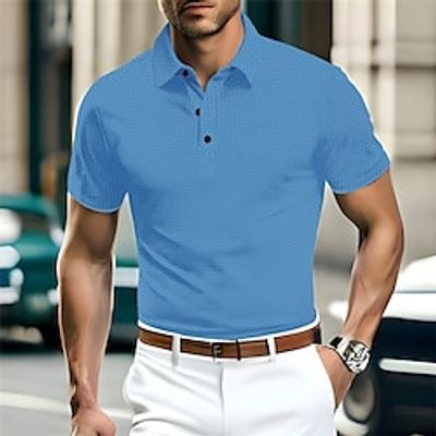 Men's Polo Shirt Waffle Polo Shirt Casual Sports Lapel Short Sleeve Fashion Basic Plain Knitted Summer Regular Fit Black White Red Navy Blue Blue Khaki Polo Shirt Lightinthebox