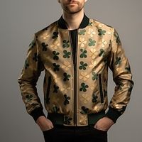 Floral Casual Men's Bomber Jacket Coat Sports  Outdoor Daily Wear Going out Fall  Winter Standing Collar Long Sleeve Royal Blue Blue Purple S M L Polyester Denim Weaving Jacket Lightinthebox - thumbnail