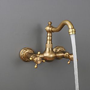 Kitchen faucet - Two Holes Antique Brass Standard Spout Wall Mounted Traditional Kitchen Taps miniinthebox