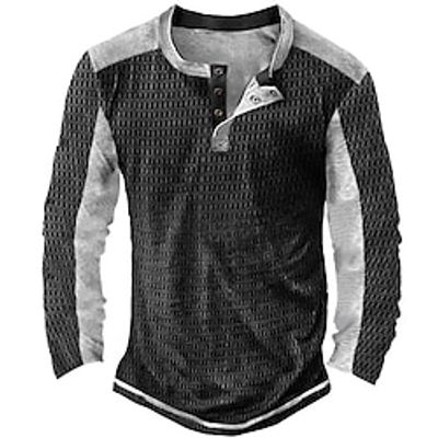 Men's T shirt Tee Waffle Henley Shirt Tee Top Long Sleeve Shirt Color Block Henley Street Vacation Long Sleeve Patchwork Clothing Apparel Vintage Designer Basic Lightinthebox