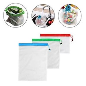 3pcs Eco-friendly Breathable Reusable Fruit and Vegetable Bags 3 Different Sizes Eco Reusable Fruit Shopping Bags Produces Bags miniinthebox