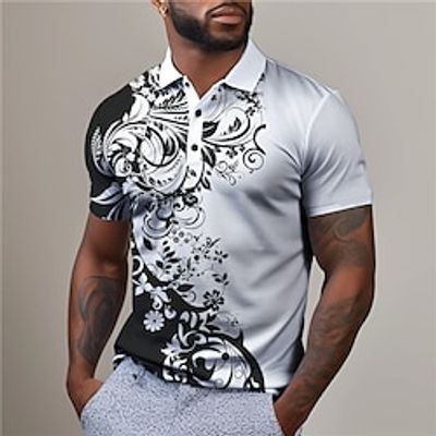 Floral Men's Vintage Print 3D Golf Polo Outdoor Daily Wear Streetwear Polyester Short Sleeve Turndown Polo Shirts White Blue Summer S M L Micro-elastic Lapel Polo Lightinthebox