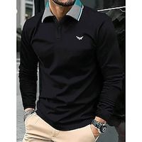 Men's Polo Shirt Button Up Polos Casual Sports Lapel Long Sleeve Fashion Basic Color Block Button Splice Spring   Fall Regular Fit Black Polo Shirt Lightinthebox - thumbnail