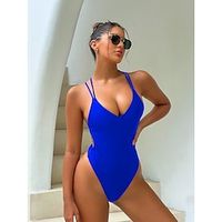 Women's Swimwear One Piece Normal Swimsuit Open Back Plain Beach Wear Holiday Bathing Suits Lightinthebox